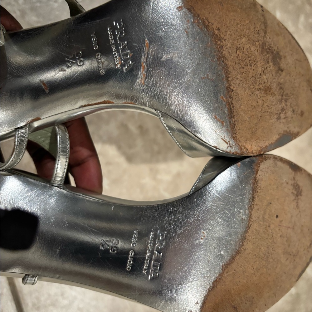 VINTAGE PRADA Silver High Heel Sandals - Picture 5 of 7